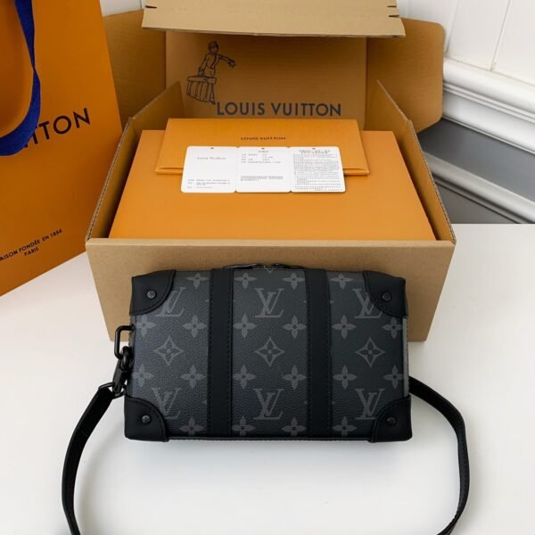 L X V's new Sac Plat Horizontal Zippé men's black flower briefcase M45165 Size: 22.5*14*5cm