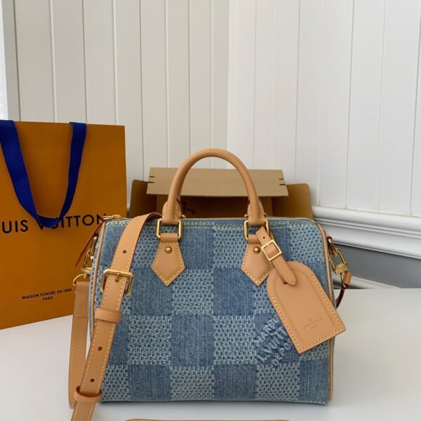 L X V The new SPEEDY 25bandouli ère tannin denim handbag  N40700  Size：25*15*15cm