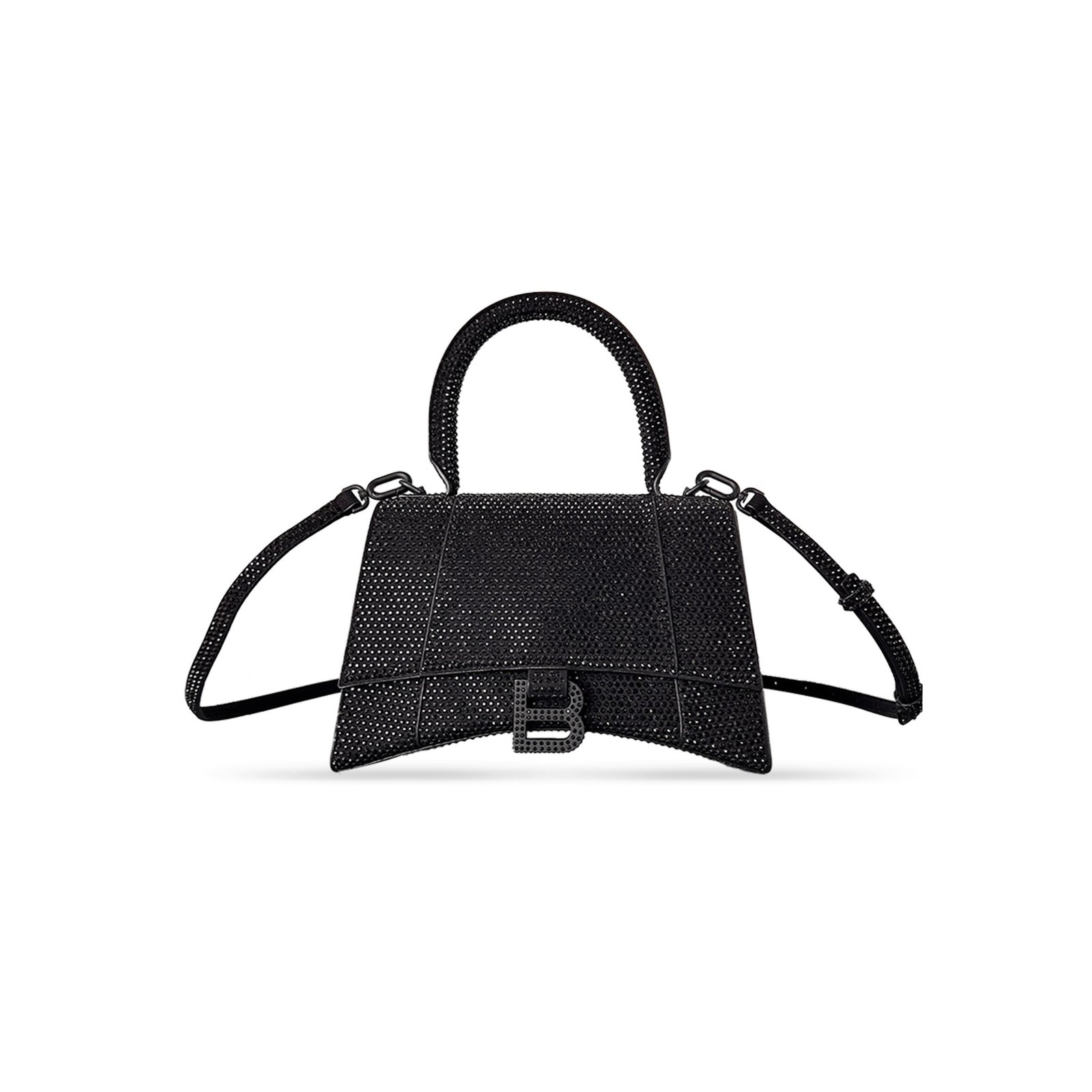 BALENCIAGA WOMEN'S HOURGLASS HANDBAG SMALL WITH RHINESTONES BLACK 5935461QJ5M7000