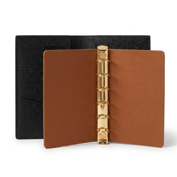 U Leather Binder Notebook, Gold Rings, Random Charm,A7