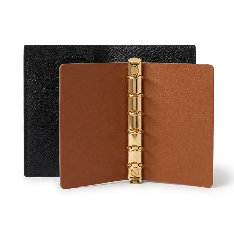 U Leather Binder Notebook, Gold Rings, Random Charm,A7