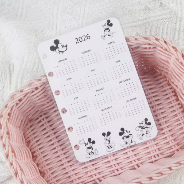 2026 Calendar A7 Planner Card | 1pc Mickey Mouse Loose-Leaf Divider for Binder Journals