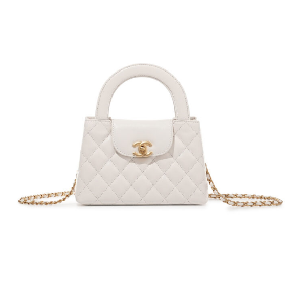 AS4416  COCO MASTER WHITE QUILTED CALFSKIN MINI KELLY BAG BRUSHED GOLD HARDWARE (19*13*7cm)