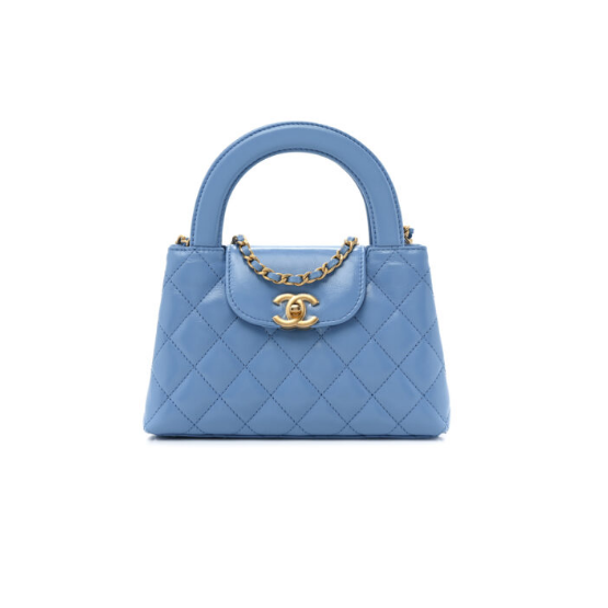 AS4416 coco MASTER SHINY CALFSKIN QUILTED NANO KELLY SHOPPER BLUE AS4416 (19*13*7cm)