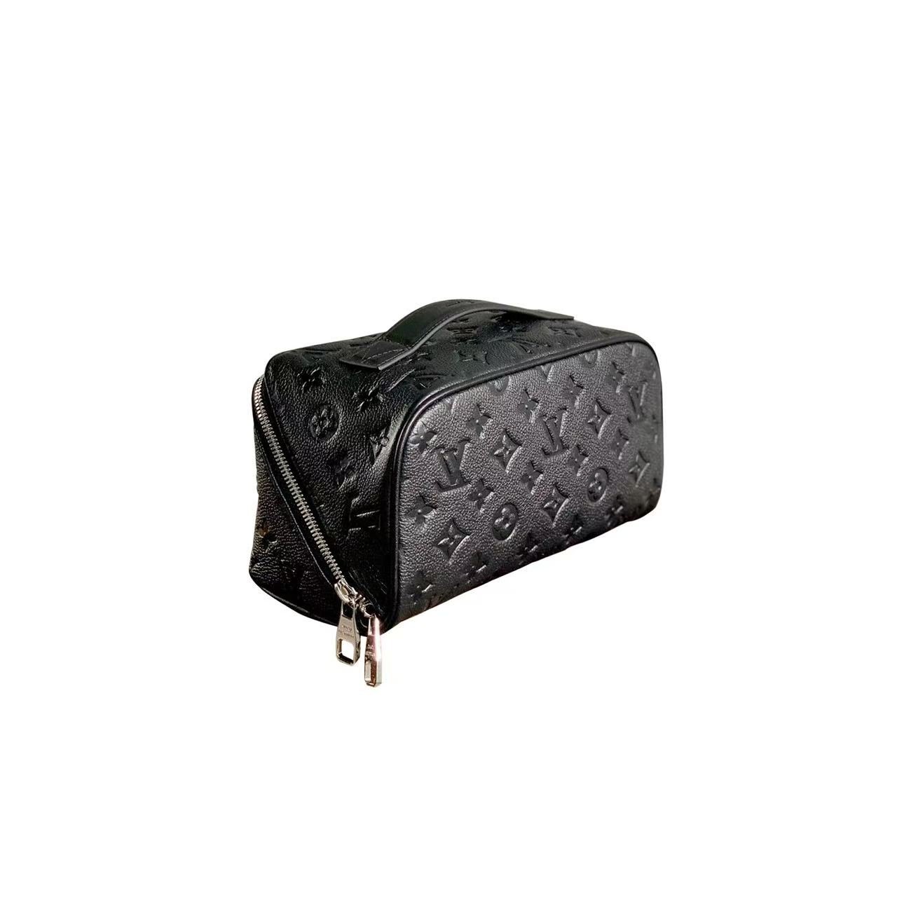 M11750 LouisV Toiletry Bag 2 Compartments – Black Embossed, 24 × 13 × 13 cm