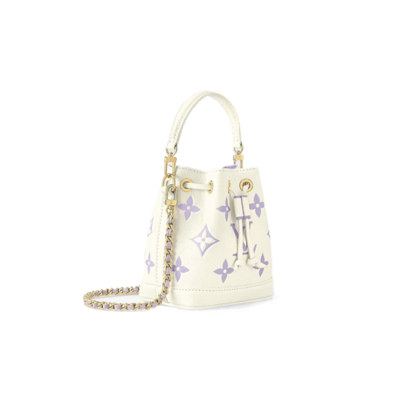 M45716 LouisV NeoNoé BB Bag – White & Purple, 20 × 20 × 13 cm