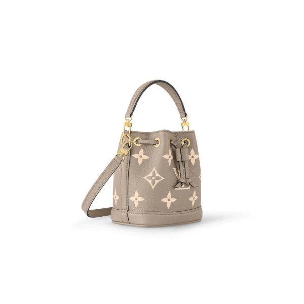 M46291 LouisV Nano Noé Bag – Grey Monogram Empreinte, 13 × 16 × 10 cm