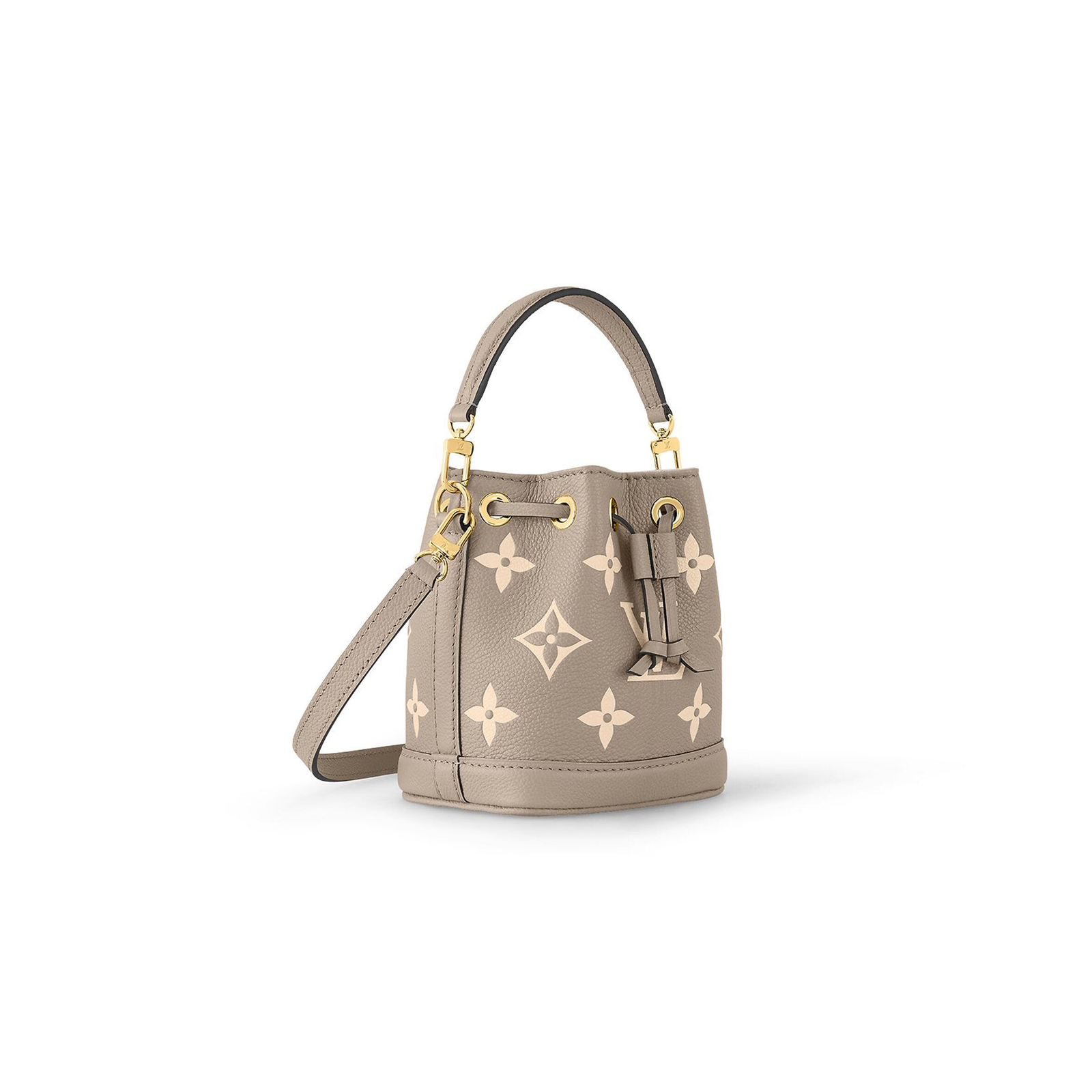 M46291 LouisV Nano Noé Bag – Grey Monogram Empreinte, 13 × 16 × 10 cm