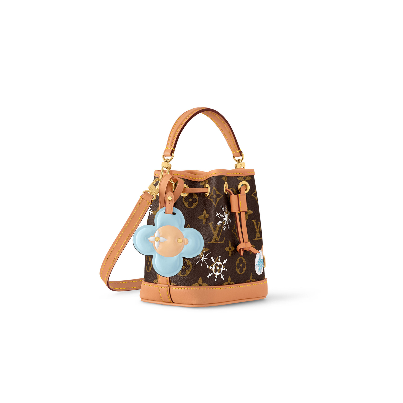 M12221 LouisV Nano Noé Bag – Snow Show Vivienne Holiday Edition, 13 × 16 × 10 cm