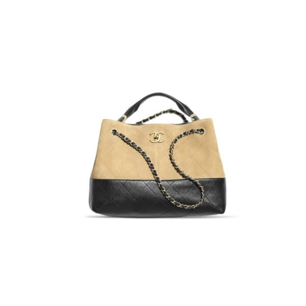 CHANEL MASTER SHOPPING BAG SUEDE CALFSKIN, SHINY LAMBSKIN & GOLD-TONE METAL BEIGE & BLACK AS5634 (36*24*12cm)