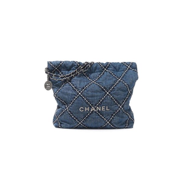 AS3260 CHANEL DENIM QUILTED STITCHED SMALL CHANEL 22 BLUE (37*35*7cm)