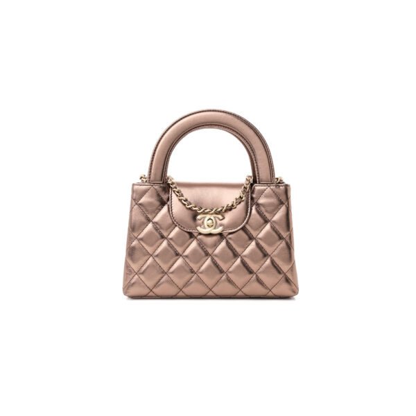 CHANEL MASTER METALLIC AGED CALFSKIN QUILTED NANO KELLY SHOPPER LIGHT BROWN (19*13*7cm)
