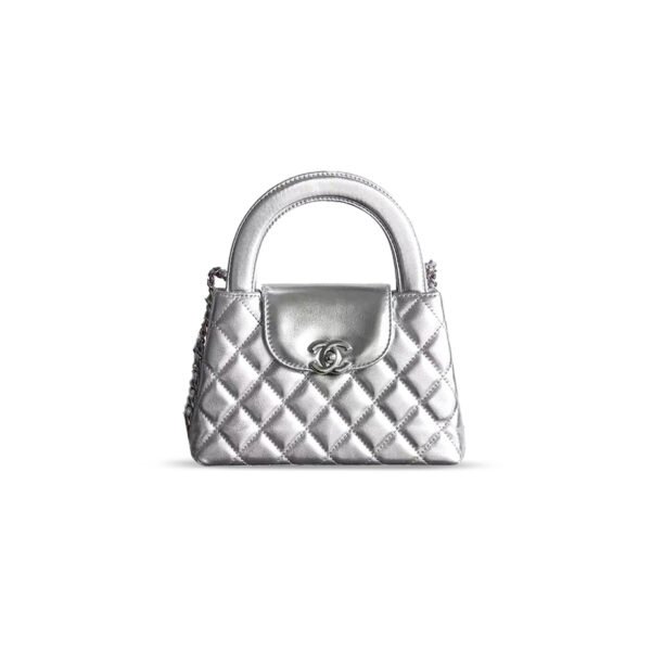 AS4416 CHANEL MASTER SILVER QUILTED LAMBSKIN MINI KELLY SILVER HARDWARE  (19*13*7cm)