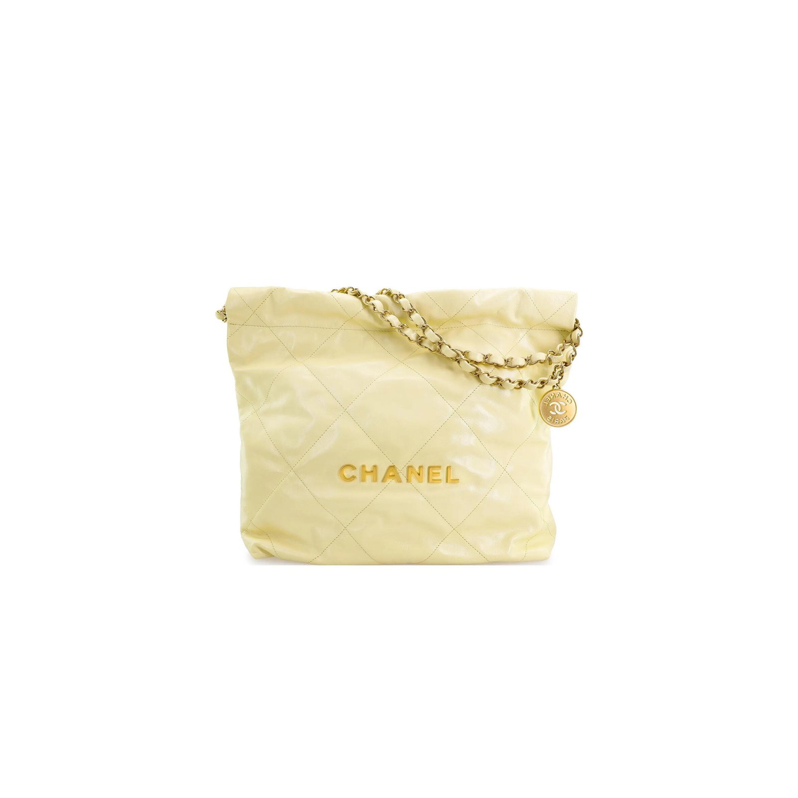 AS3260 CHANEL 22 BAG YELLOW CALFSKIN GOLD HARDWARE  (39*35*7cm)