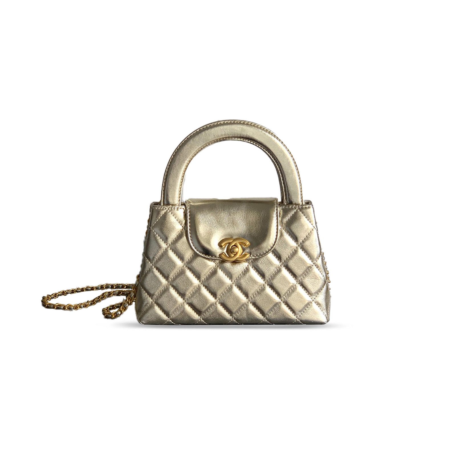 AS4416 CHANEL MASTER GOLD QUILTED LAMBSKIN MINI KELLY GOLD HARDWARE  (19*13*7cm)