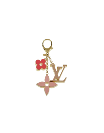 LouisV Pink Enamel and Metal Fleur de Monogram Key Ring and Bagcharm
