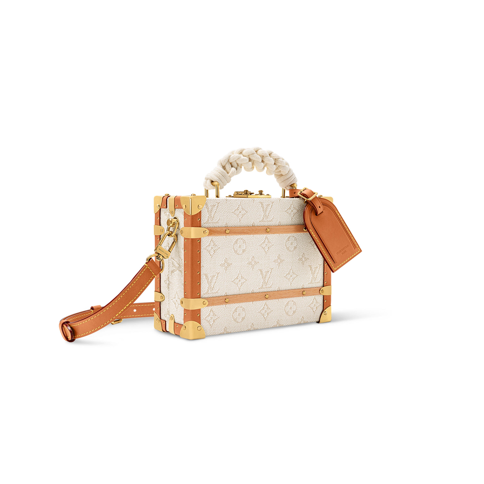 M14440 LouisV Handle Trunk Bag - White Monogram Floral Canvas  Leather - 16.5 × 8 × 24 cm
