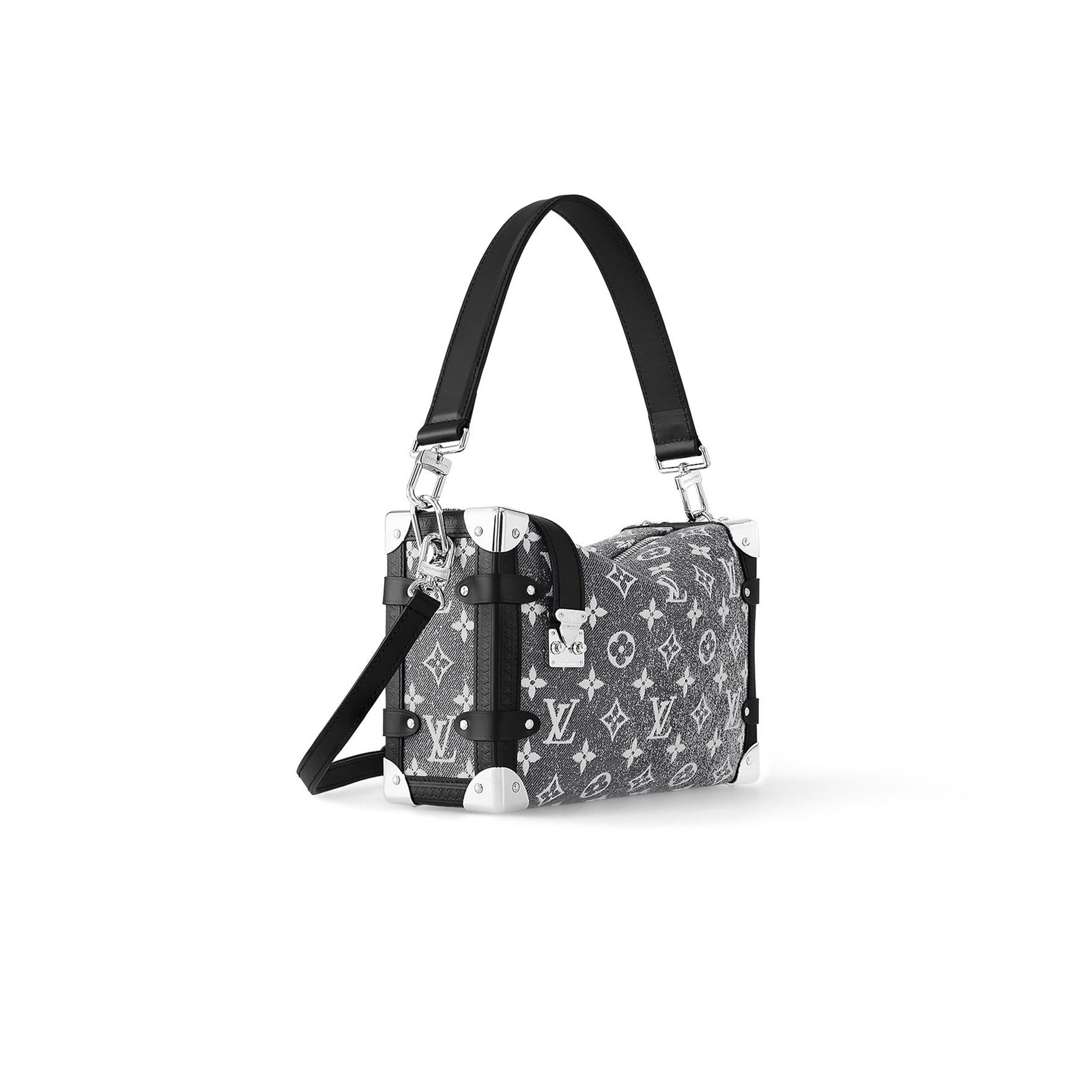 M21460 LouisV Side Trunk Medium Bag - Monogram Denim Canvas  Leather - 21 × 14 × 6 cm