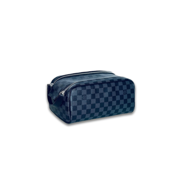 N44494 LouisV Toiletry Bag- Black Damier Graphite Canvas  Leather - 28 × 15 × 16.5 cm