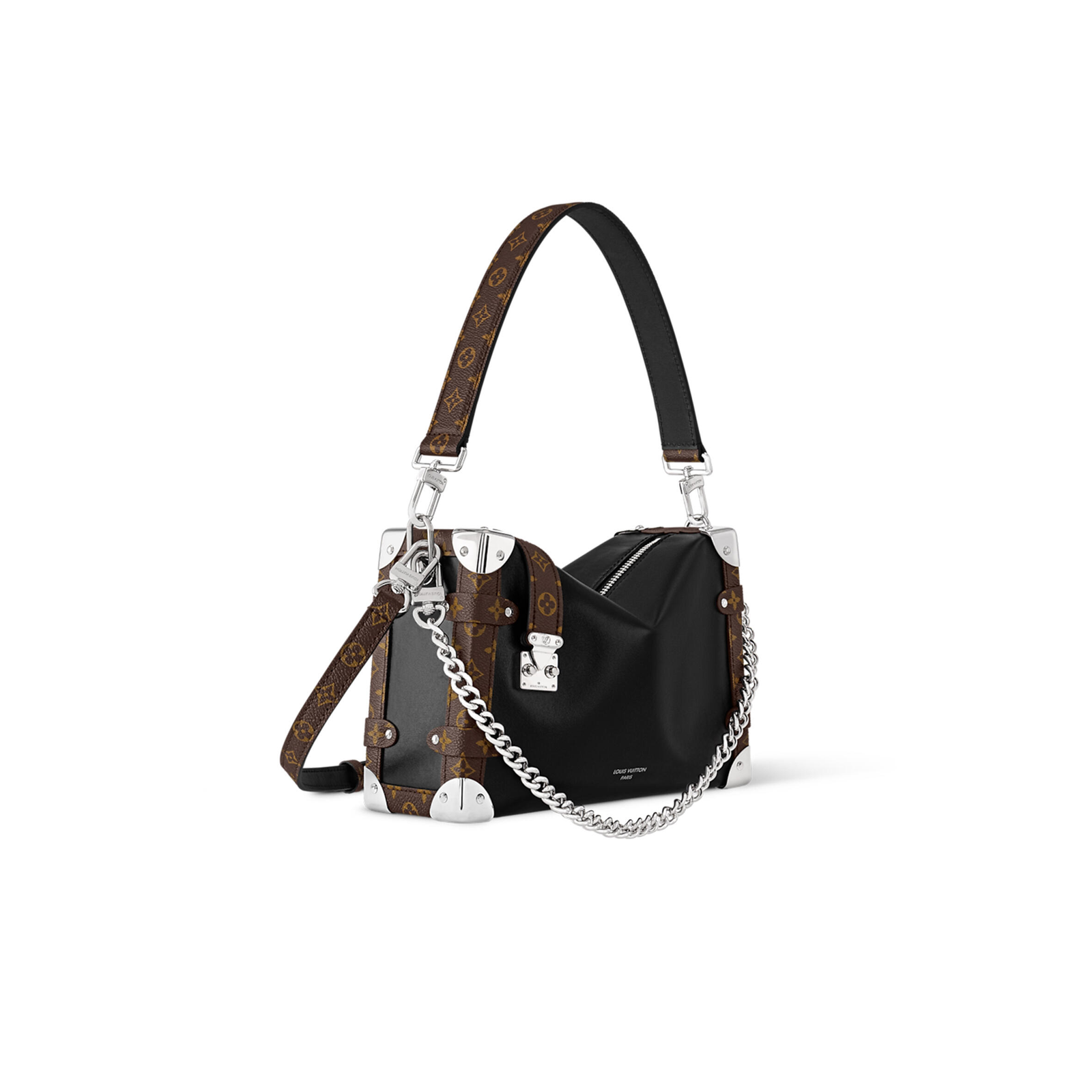 M15195 LouisV Side Trunk Vibe Bag - Black Glossy Leather - 16 × 8.5 × 23.5 cm