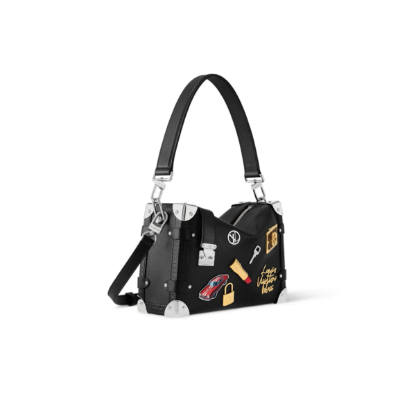 M25568 M46358 LouisV Side Trunk Medium Bag - Black Leather Lipstick Badge - 16 × 8.5 × 23.5 cm