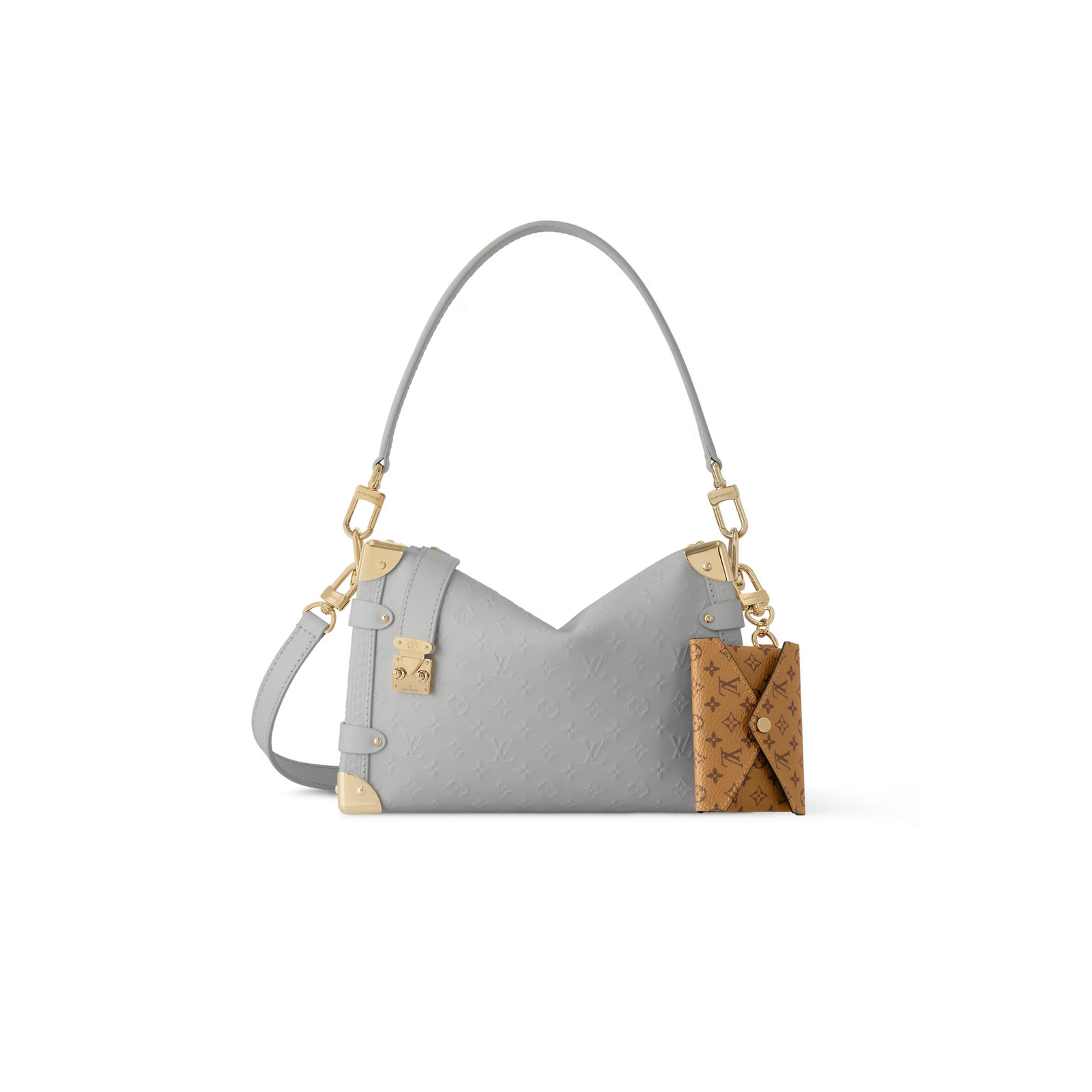 M25602 LouisV Side Trunk Medium Bag - Grey Monogram Embossed Leather - 16 × 8.5 × 23.5 cm