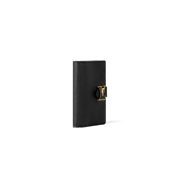 M81561 LouisV Vertical Wallet - Black Taurillon Leather - 9 × 12 × 1 cm
