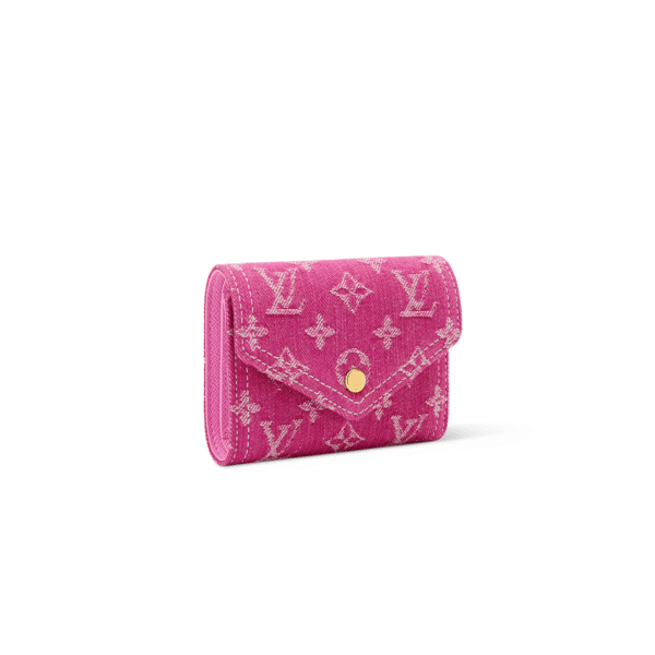 M27707 LouisV Victorine Wallet - Rose Red Monogram Denim - 12 × 9.5 × 2.5 cm