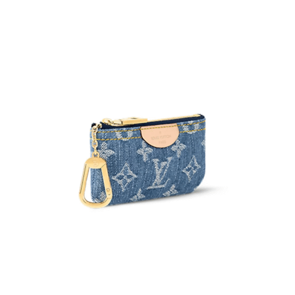 M82961 Louis Vuitton Zipped Coin Purse – Blue Monogram Denim with Leather Trim – 12 x 7 x 1.5 cm