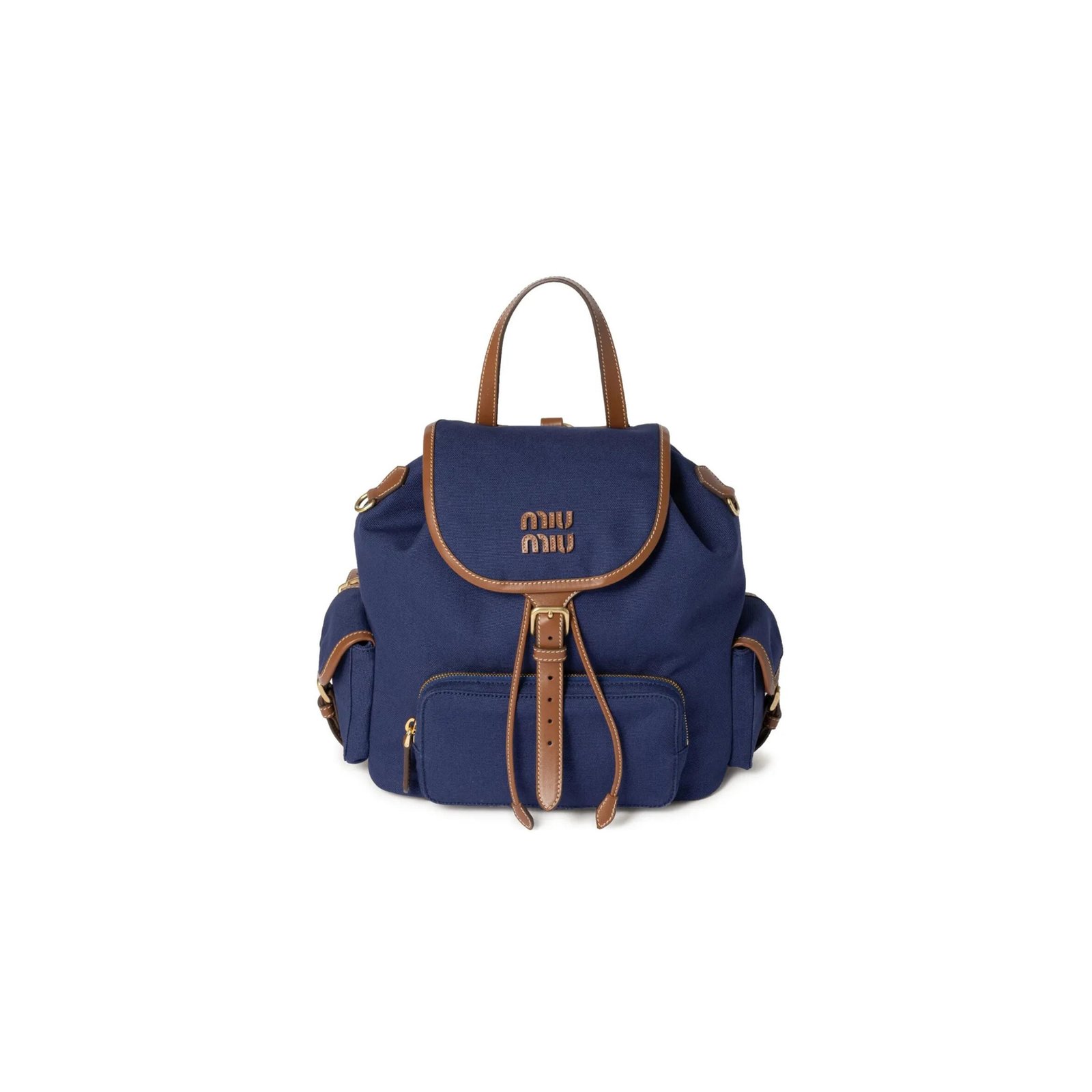 5BZ042 MIU CANVAS AND LEATHER BACKPACK  (29.5*25*12.5cm)