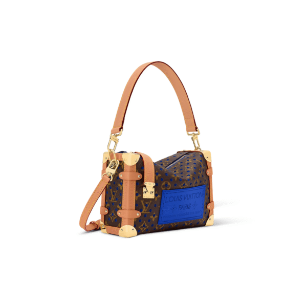M28490 LouisV Side Trunk Medium Bag – Blue Monogram Perfo Coated Canvas with Leather Trim – 23.5 x 16 x 8.5 cm