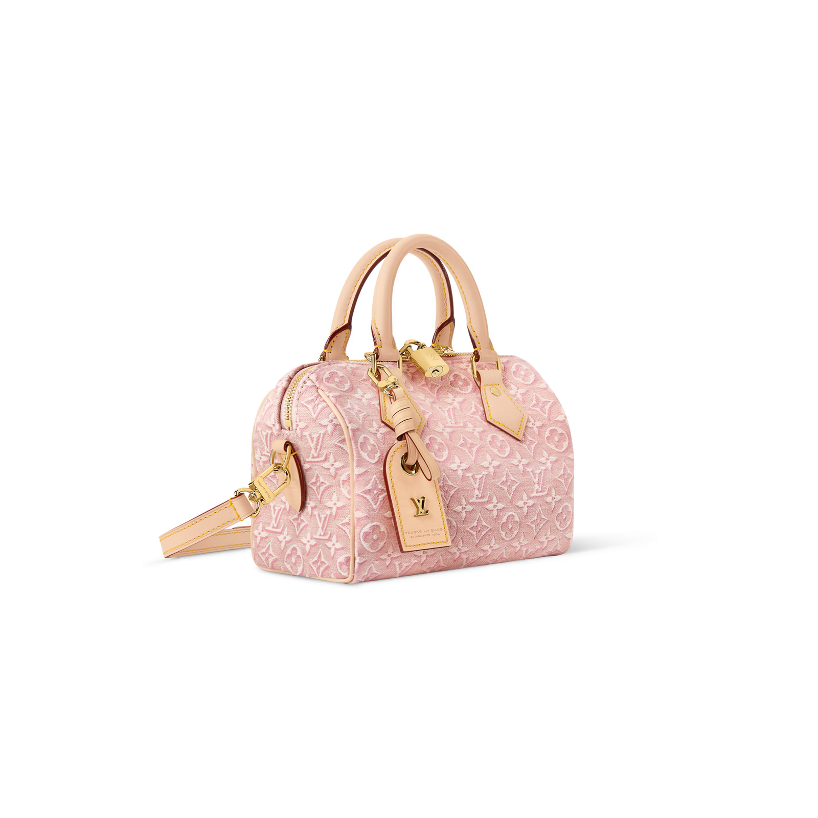 M2A039 LouisV Speedy Bandoulière 20 - Pink Monogram Emblème Jacquard Canvas  Leather - 20.5 × 13.5 × 12 cm