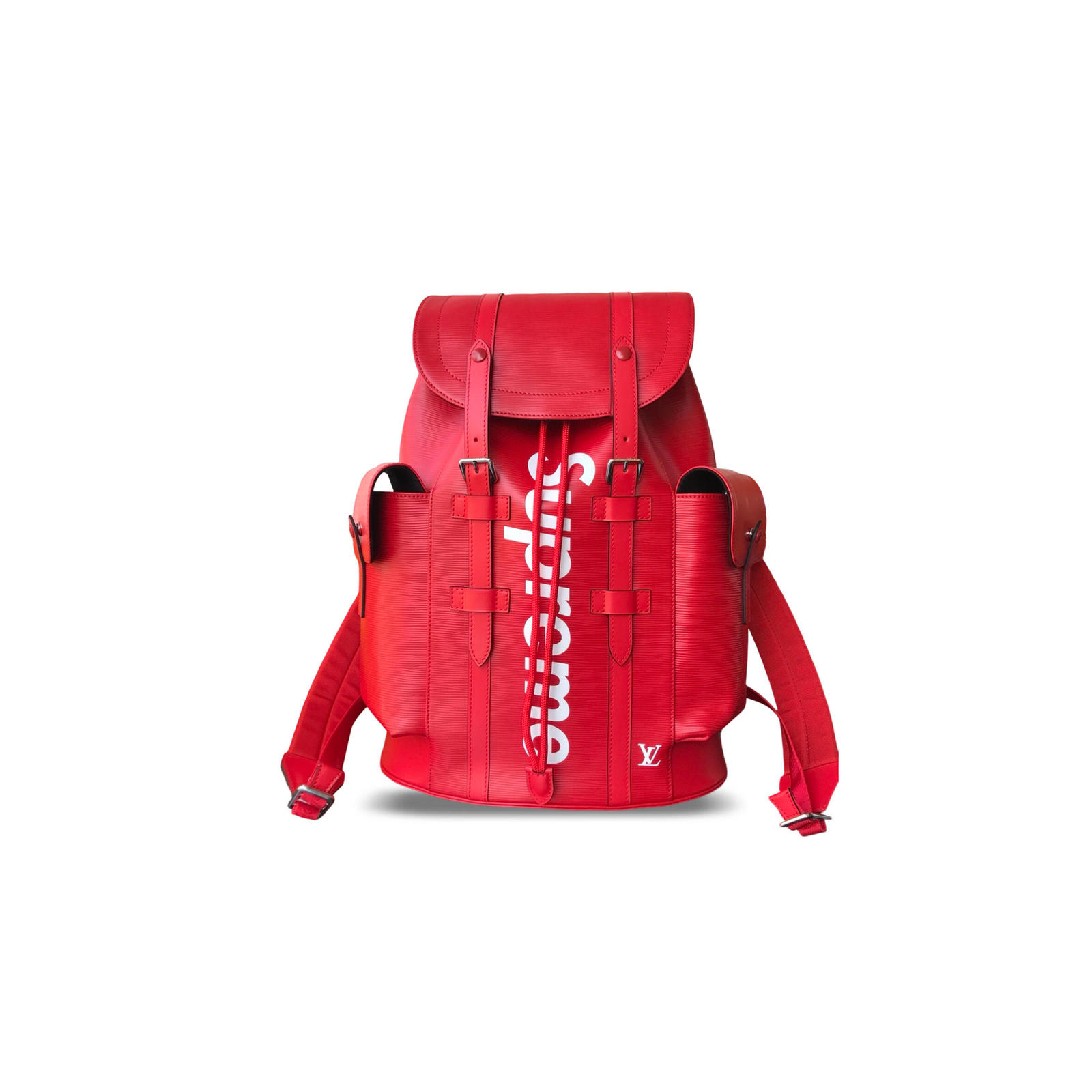 LouisV x Supreme Christopher Backpack - Red Epi Leather  Monogram Canvas - 26 × 47 × 13 cm