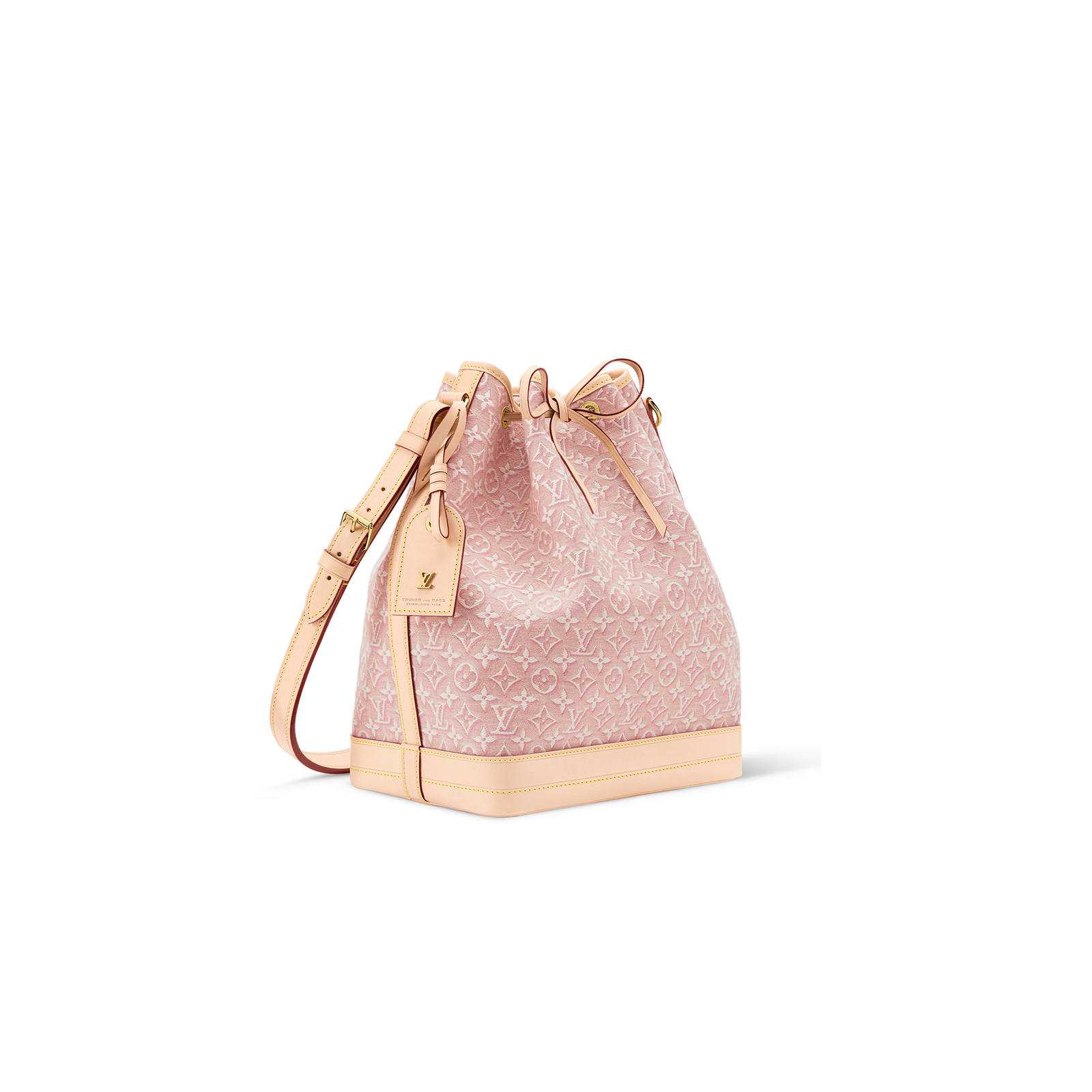 M28714 LouisV Noé Bag - Pink Monogram Emblème Jacquard Canvas / Leather Trim - 27.5 × 36 × 20 cm