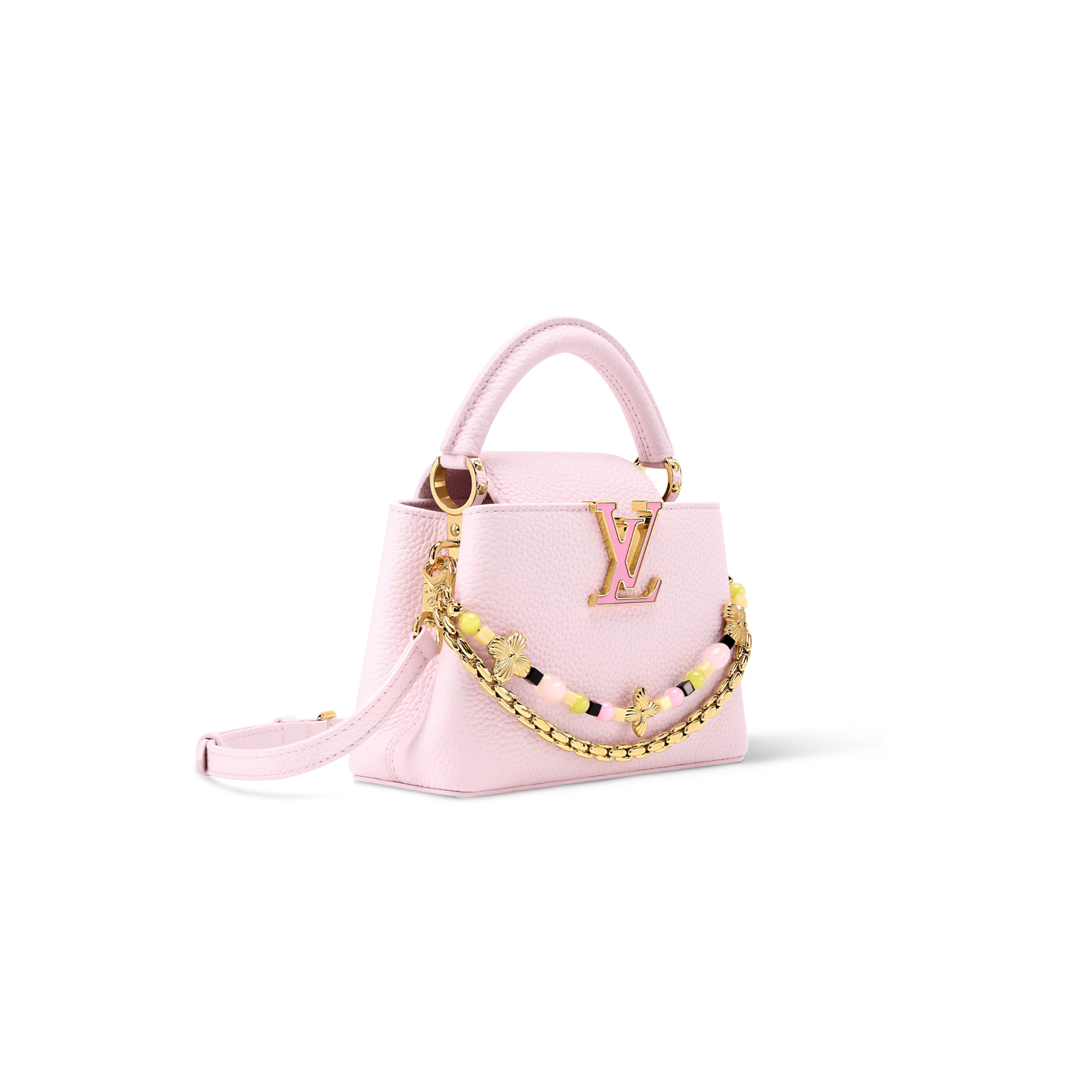 M29500 LouisV Capucines East West Mini Bag - Pink Taurillon Leather  Chain Detail - 22 × 13.6 × 8 cm