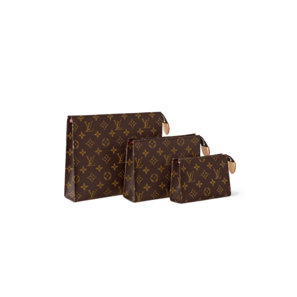 M47195 LouisV Trio Toiletry Bag - Brown Monogram Canvas Washable Lining - 25 × 20 × 5.5 cm