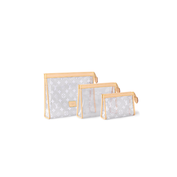 M11390 LouisV 3-Piece Pouch Set - Transparent Monogram Canvas / Silver-Tone Hardware - 25 × 20 × 5.5 cm