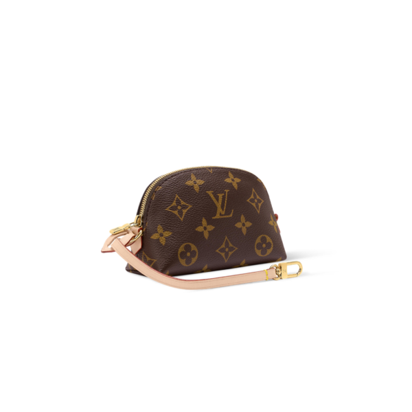 M25653 LouisV Cosmetic Pouch Mini - Brown Monogram Canvas / Contrast Leather Trim - 13.5 × 9 × 5.5 cm