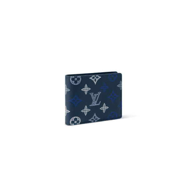 M29137 Louis Vuitton Multiple Wallet Navy Blue Cowhide Leather Monogram Embossed Bifold Wallet 11.5 × 9 × 1.5 cm