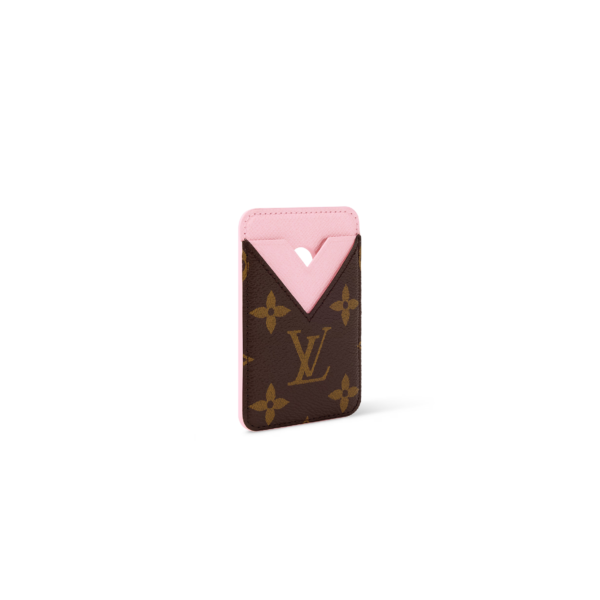 M28319 Louis Vuitton Magnetic Card Holder Pink Monogram Macassar Canvas Leather MagSafe Card Wallet 9.5 × 0.5 × 6.5 cm