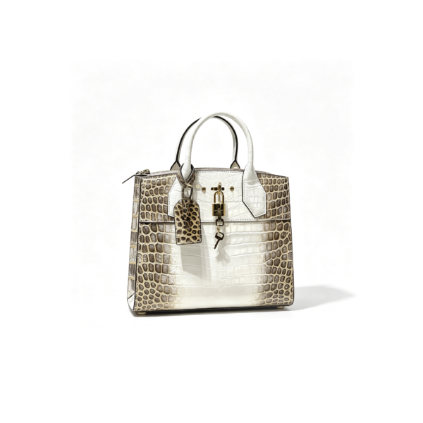 M84672 Louis Vuitton City Steamer MM Handbag White Crocodile Embossed Himalayan Calfskin Leather Tote Bag 27 × 23 × 13 cm