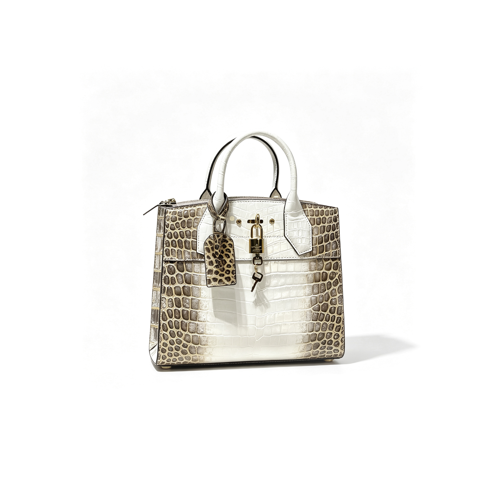 M84672 Louis Vuitton City Steamer MM Handbag White Crocodile Embossed Himalayan Calfskin Leather Tote Bag 27 × 23 × 13 cm