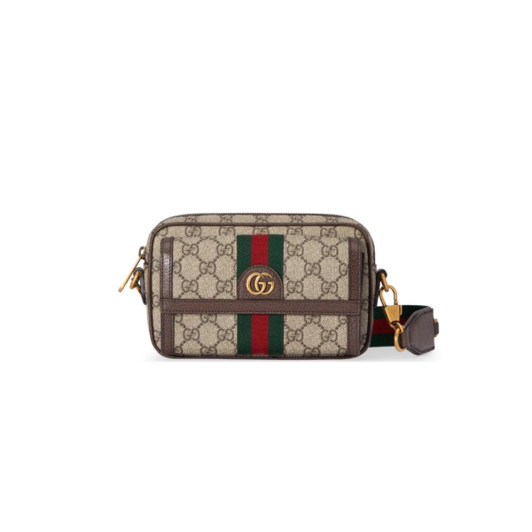 746308 Gucci Ophidia Mini Bag Beige Ebony GG Canvas Leather Trim Crossbody Bag 20 × 12.5 × 9 cm