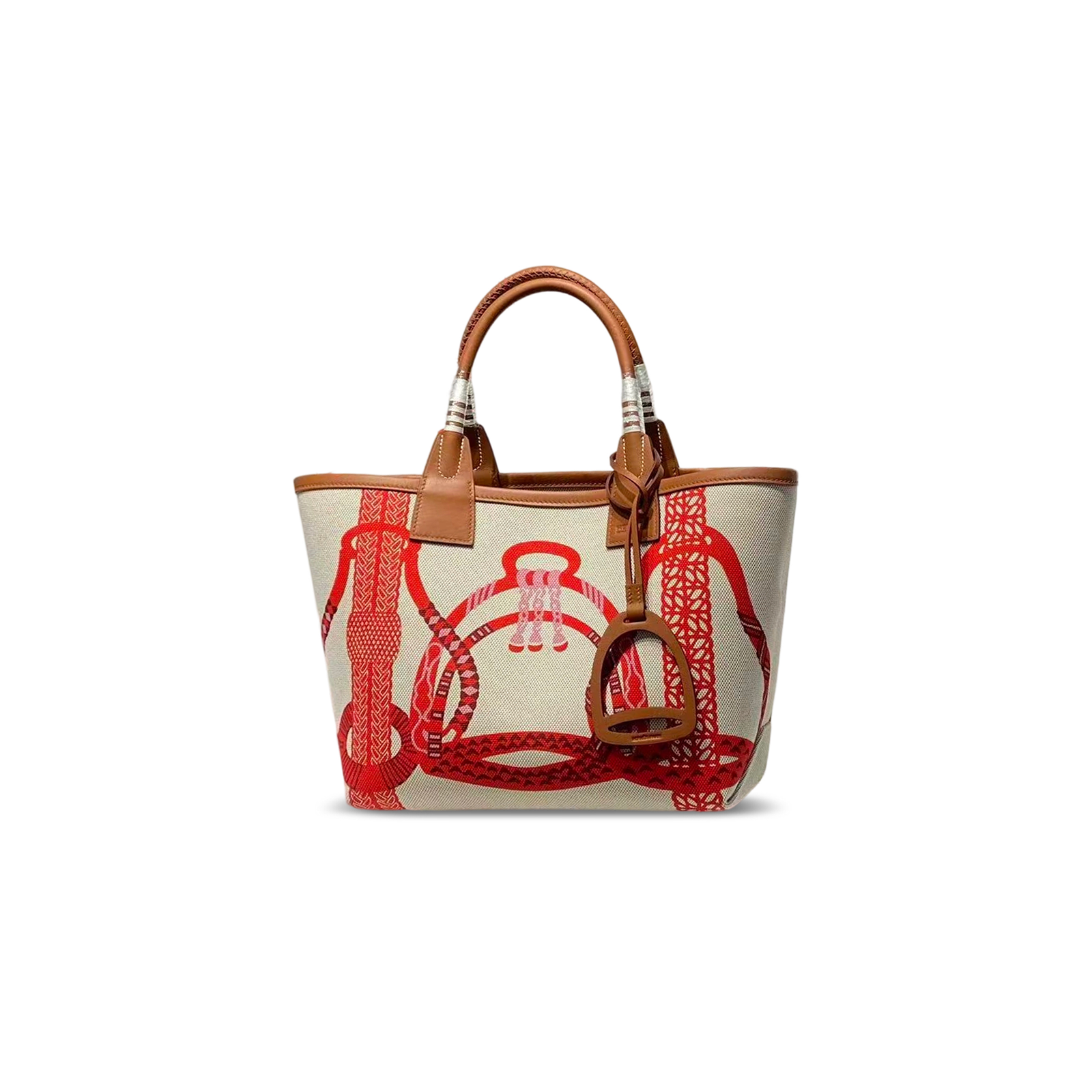 Steeple Hermes Tote Bag Natural Canvas Leather Shopping Bag Beige 28 × 28.5 × 17 cm