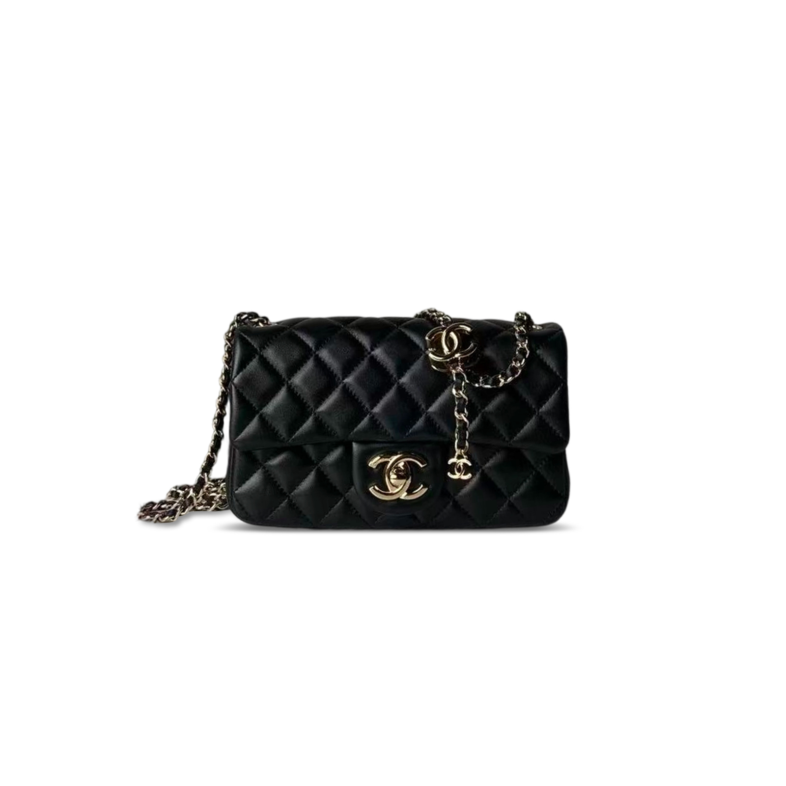 AS5759 Chanel Classic Flap Bag 26C Light Gold Lambskin Leather Double CC Chain Shoulder Crossbody Bag 20 × 13 × 7 cm