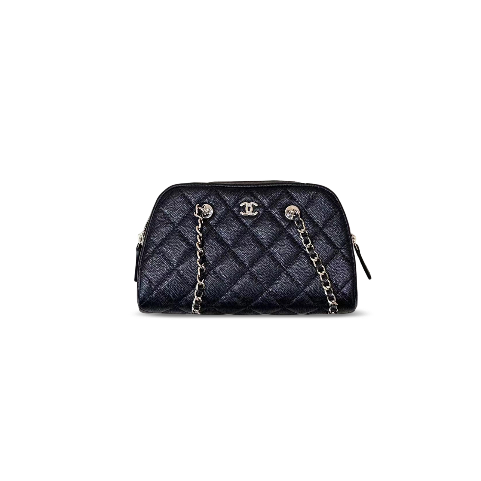5092 Chanel 26P Mini Bowling Bag Black Caviar Leather Gold Chain Handle Shoulder Bag 19 × 11 × 5.5 cm