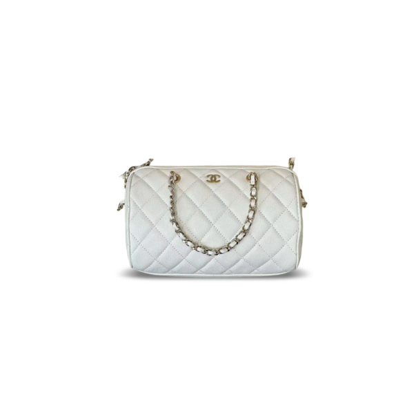 4474 Chanel 25P Mini Bowling Bag Quilted Leather Top Handle Crossbody Bag 11 × 18.5 × 11.5 cm