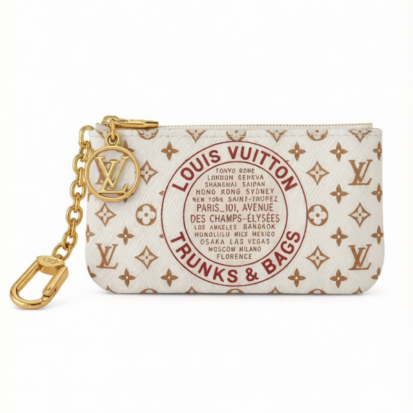 M29023 Louis Vuitton Pochette Clés LV Stamp Pink Coated Canvas Key Pouch Coin Purse 12 × 7 × 1.5 cm