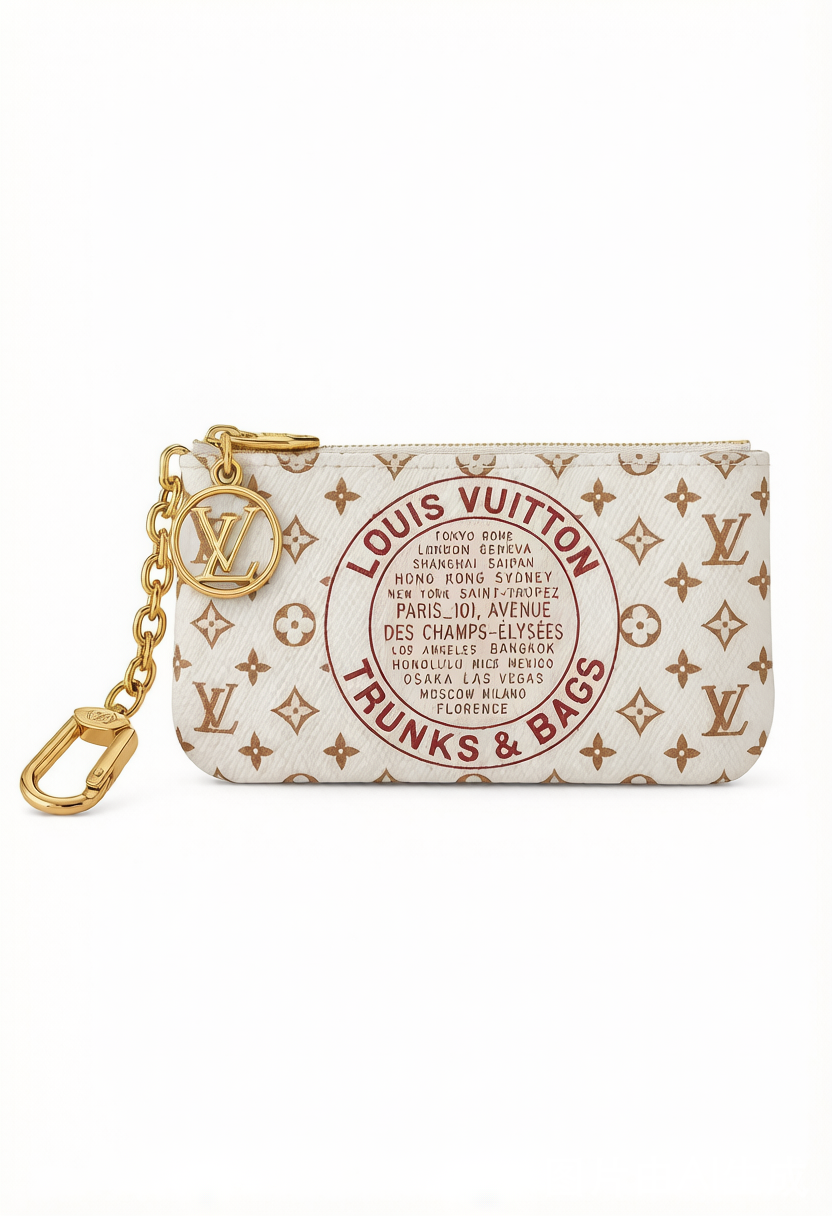 M29023 Louis Vuitton Pochette Clés LV Stamp Pink Coated Canvas Key Pouch Coin Purse 12 × 7 × 1.5 cm