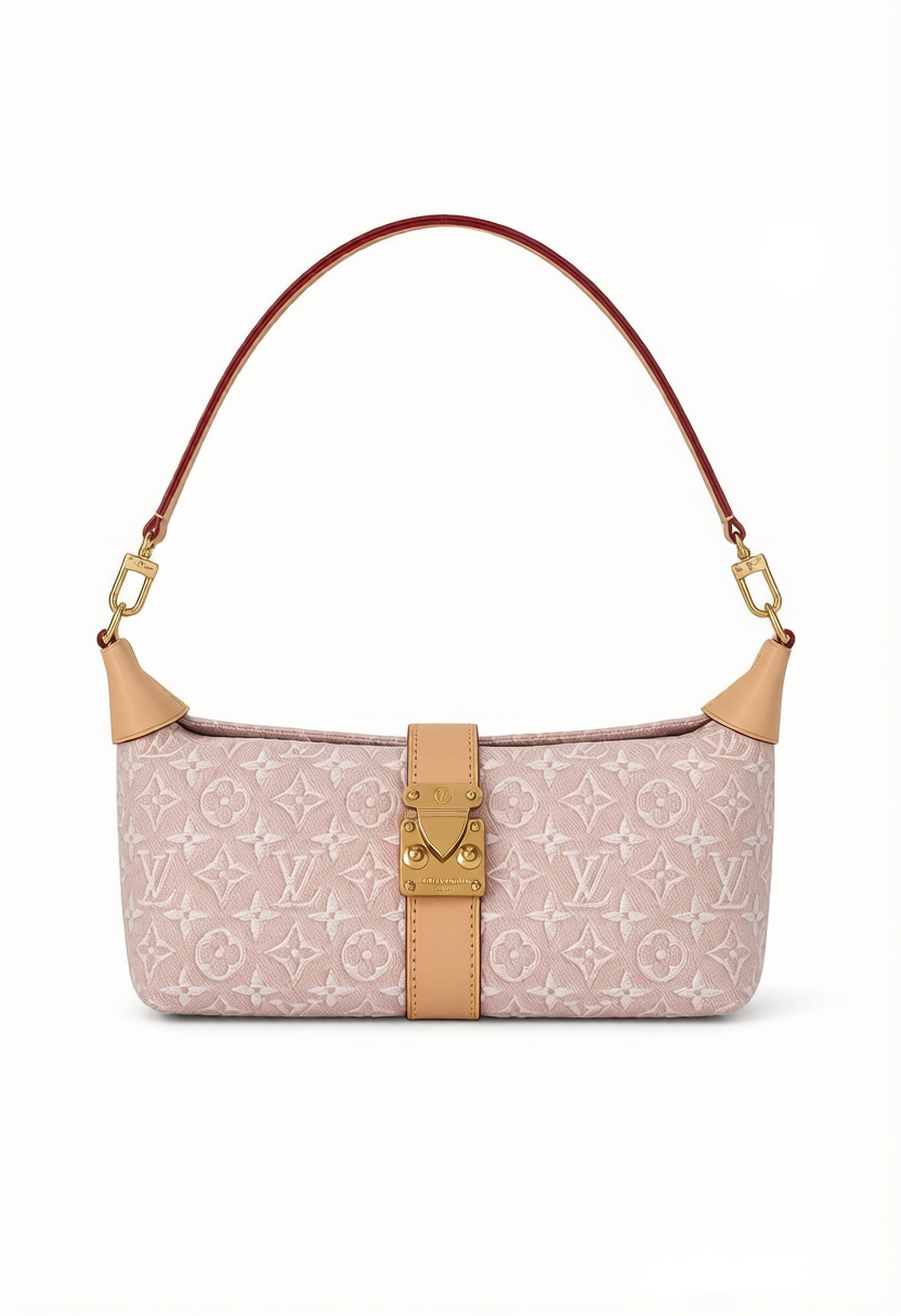 M2A382 Louis Vuitton Pochette Mia Pink Monogram Emblème Jacquard Denim Shoulder Bag 22 × 14.5 × 8 cm